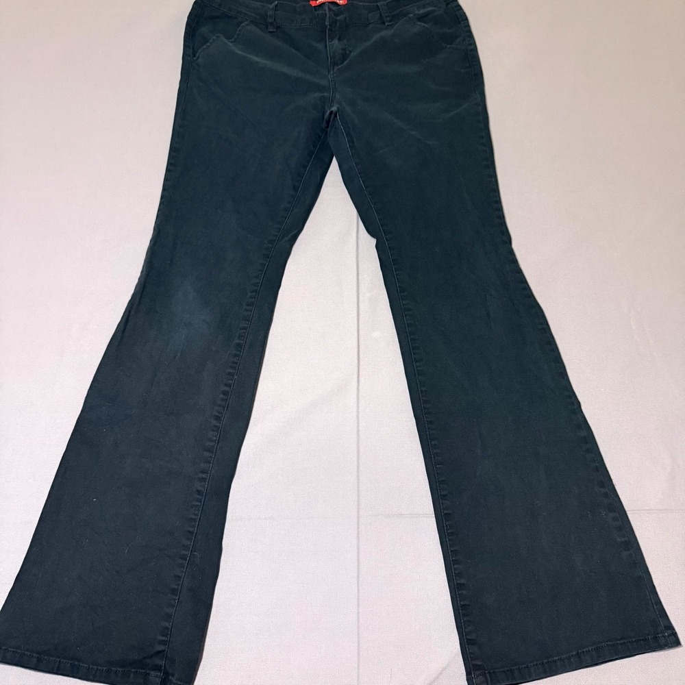 Unionbay Juniors Uniform Pants Womens 15 Black Cotton Stretch Flat Front Bootcut